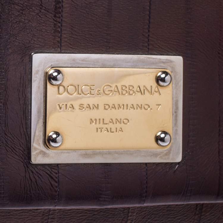 Pre Owned Dolce & Gabbana Metallic Bronze Leather Large Miss Sicily Top Handle Bag