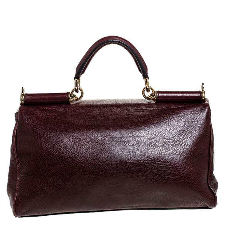 Pre Owned  Dolce and Gabbana Burgundy Leather East West Miss Sicily Leather Top Handle Bag