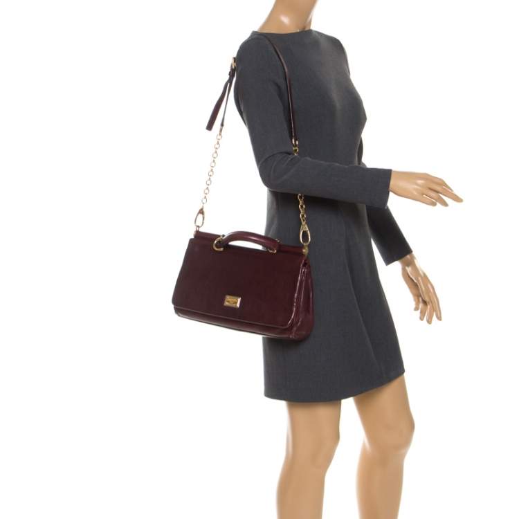 Pre Owned  Dolce and Gabbana Burgundy Leather East West Miss Sicily Leather Top Handle Bag