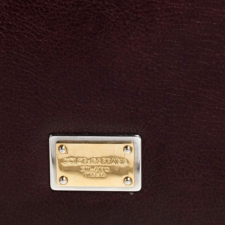 Pre Owned  Dolce and Gabbana Burgundy Leather East West Miss Sicily Leather Top Handle Bag