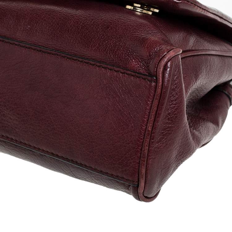 Pre Owned  Dolce and Gabbana Burgundy Leather East West Miss Sicily Leather Top Handle Bag