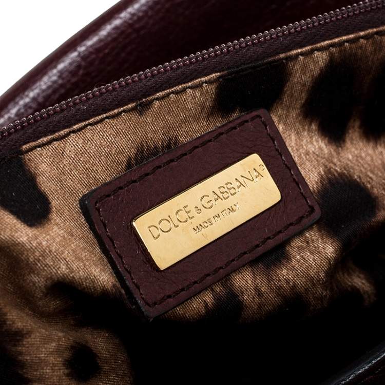 Pre Owned  Dolce and Gabbana Burgundy Leather East West Miss Sicily Leather Top Handle Bag