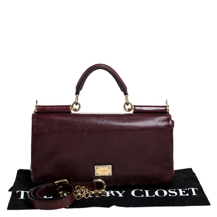 Pre Owned  Dolce and Gabbana Burgundy Leather East West Miss Sicily Leather Top Handle Bag
