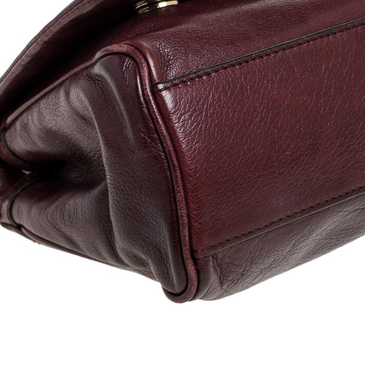 Pre Owned  Dolce and Gabbana Burgundy Leather East West Miss Sicily Leather Top Handle Bag