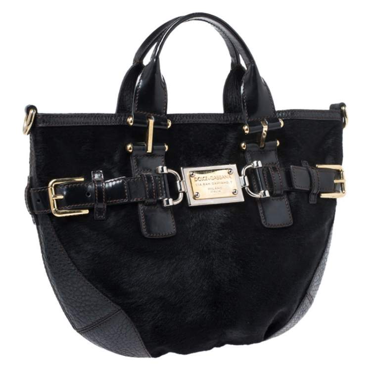 Pre Owned Dolce & Gabbana Black Calfhair and Leather Miss Mary Hobo