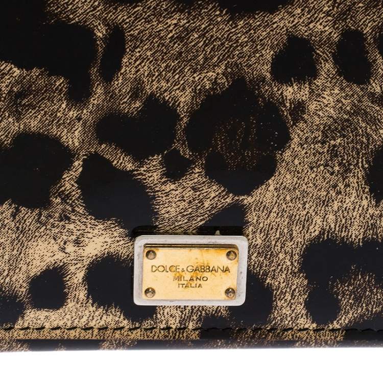 Pre Owned Dolce & Gabbana Brown Leopard Print Patent Leather Trifold Wallet
