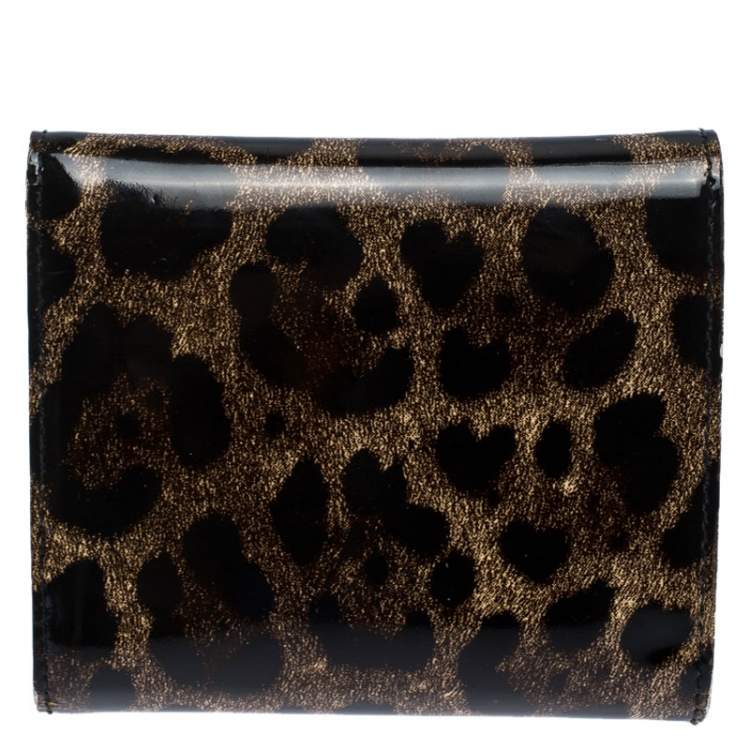 Pre Owned Dolce & Gabbana Brown Leopard Print Patent Leather Trifold Wallet