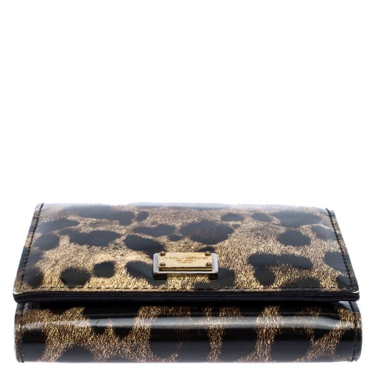 Pre Owned Dolce & Gabbana Brown Leopard Print Patent Leather Trifold Wallet