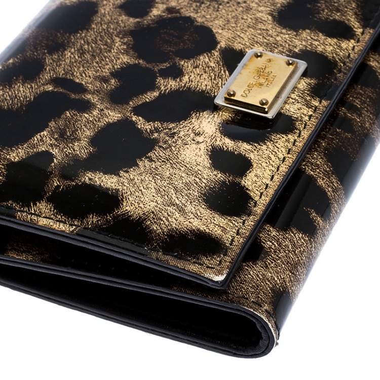 Pre Owned Dolce & Gabbana Brown Leopard Print Patent Leather Trifold Wallet