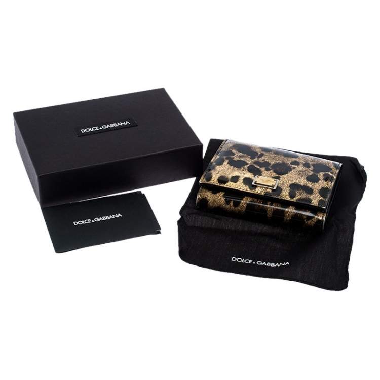 Pre Owned Dolce & Gabbana Brown Leopard Print Patent Leather Trifold Wallet