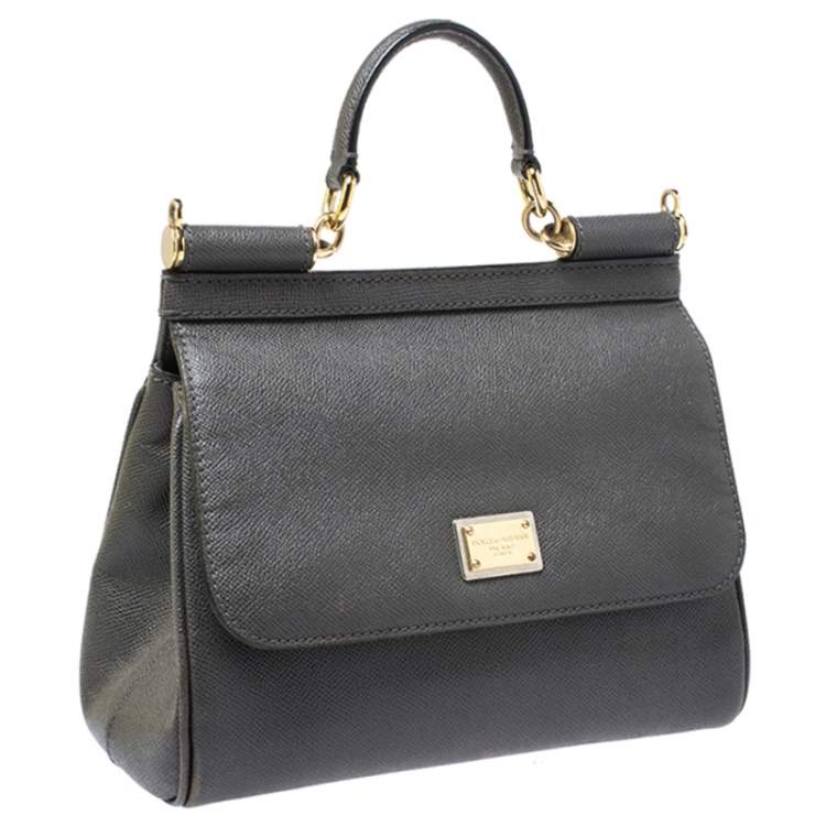 Pre Owned Dolce & Gabbana Dark Grey Leather Medium Miss Sicily Top Handle Bag
