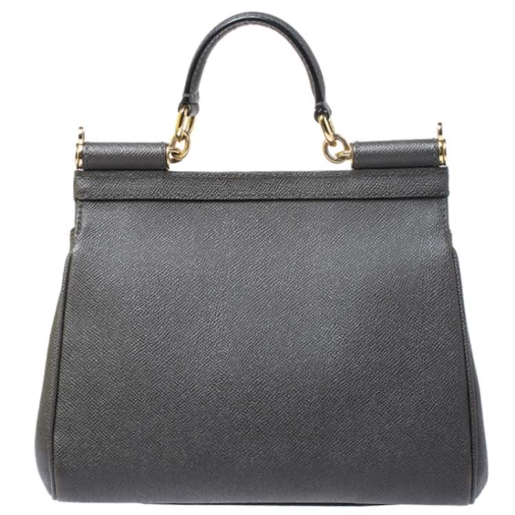Pre Owned Dolce & Gabbana Dark Grey Leather Medium Miss Sicily Top Handle Bag
