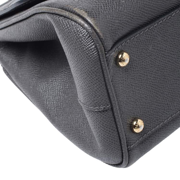 Pre Owned Dolce & Gabbana Dark Grey Leather Medium Miss Sicily Top Handle Bag
