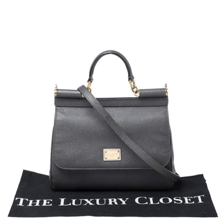 Pre Owned Dolce & Gabbana Dark Grey Leather Medium Miss Sicily Top Handle Bag