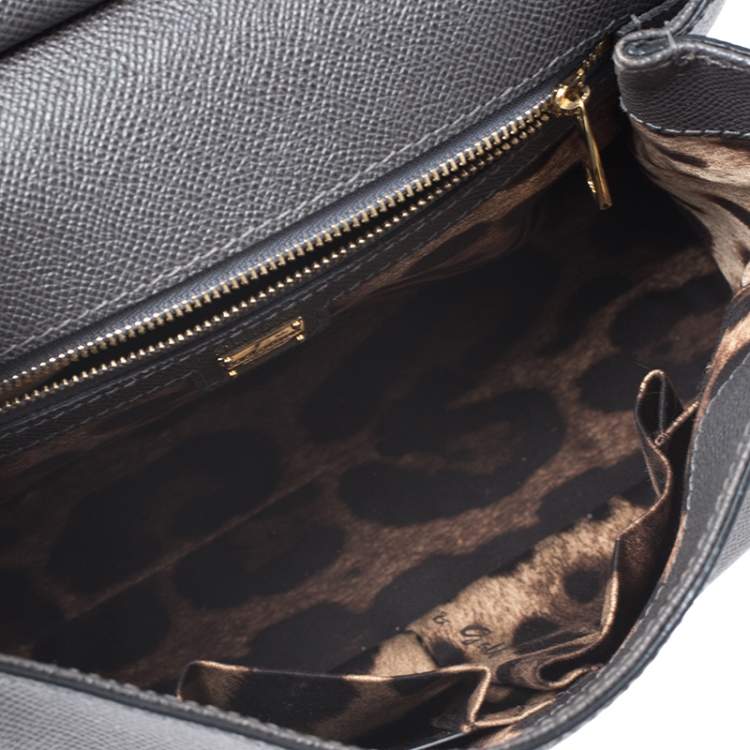 Pre Owned Dolce & Gabbana Dark Grey Leather Medium Miss Sicily Top Handle Bag