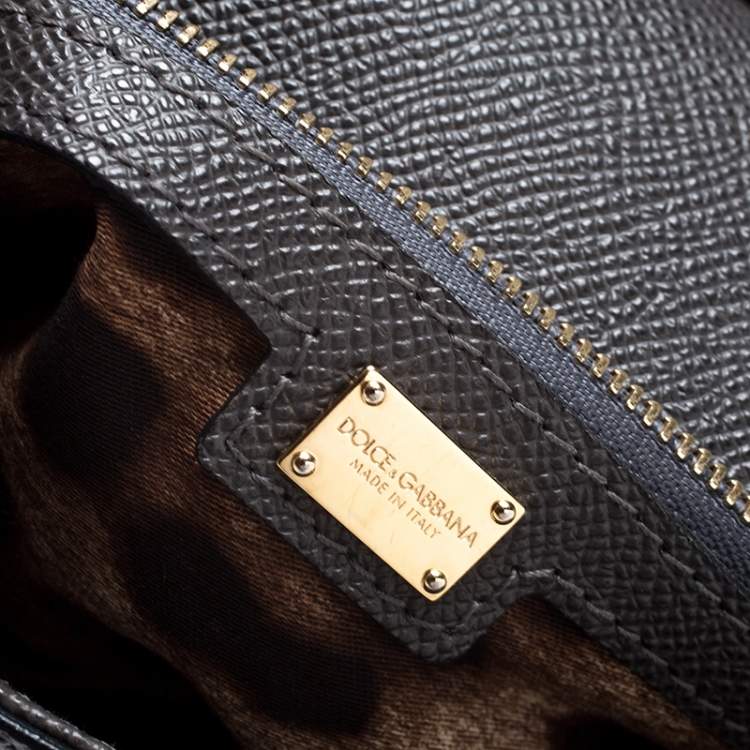 Pre Owned Dolce & Gabbana Dark Grey Leather Medium Miss Sicily Top Handle Bag