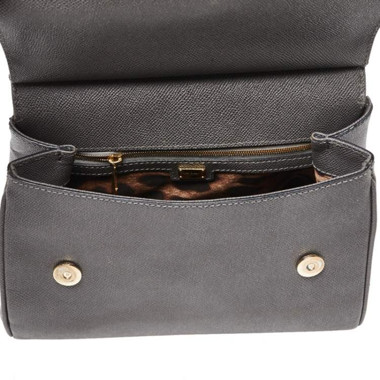Pre Owned Dolce & Gabbana Dark Grey Leather Medium Miss Sicily Top Handle Bag