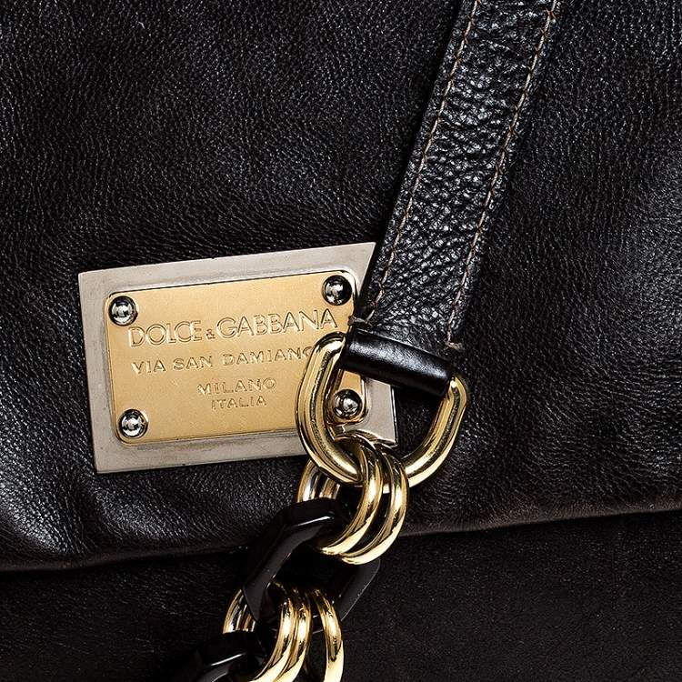 Pre Owned Dolce & Gabbana Dark Brown Leather XL Miss Sicily Top Handle Bag