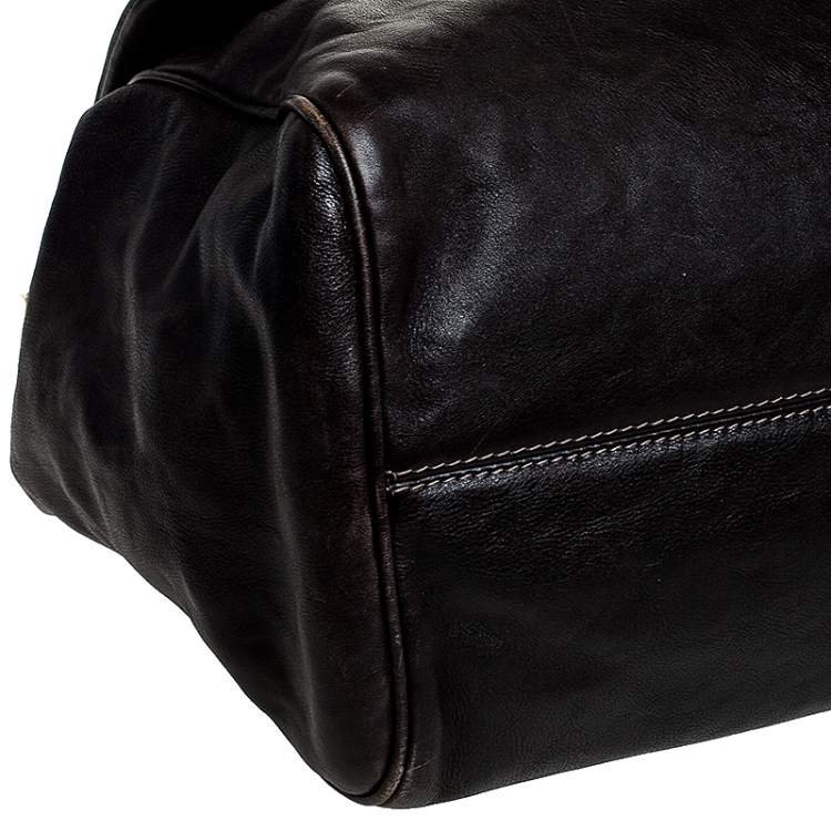 Pre Owned Dolce & Gabbana Dark Brown Leather XL Miss Sicily Top Handle Bag