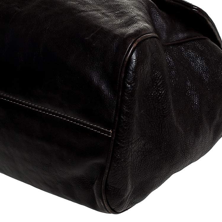Pre Owned Dolce & Gabbana Dark Brown Leather XL Miss Sicily Top Handle Bag