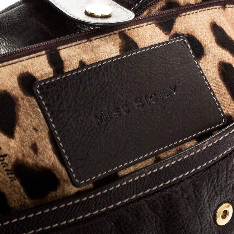 Pre Owned Dolce & Gabbana Dark Brown Leather XL Miss Sicily Top Handle Bag