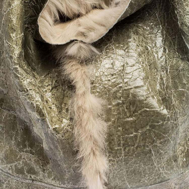 Pre Owned Dolce & Gabbana Green/Beige Fur and Leather Reversible Tote