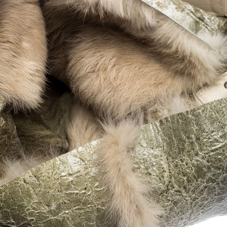 Pre Owned Dolce & Gabbana Green/Beige Fur and Leather Reversible Tote
