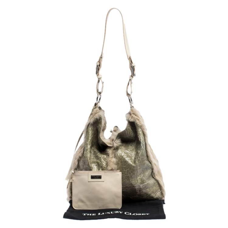 Pre Owned Dolce & Gabbana Green/Beige Fur and Leather Reversible Tote