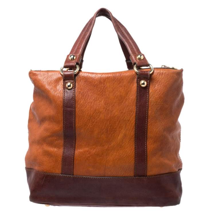 Pre Owned Dolce & Gabbana Brown/Turquoise Leather Push Lock Satchel