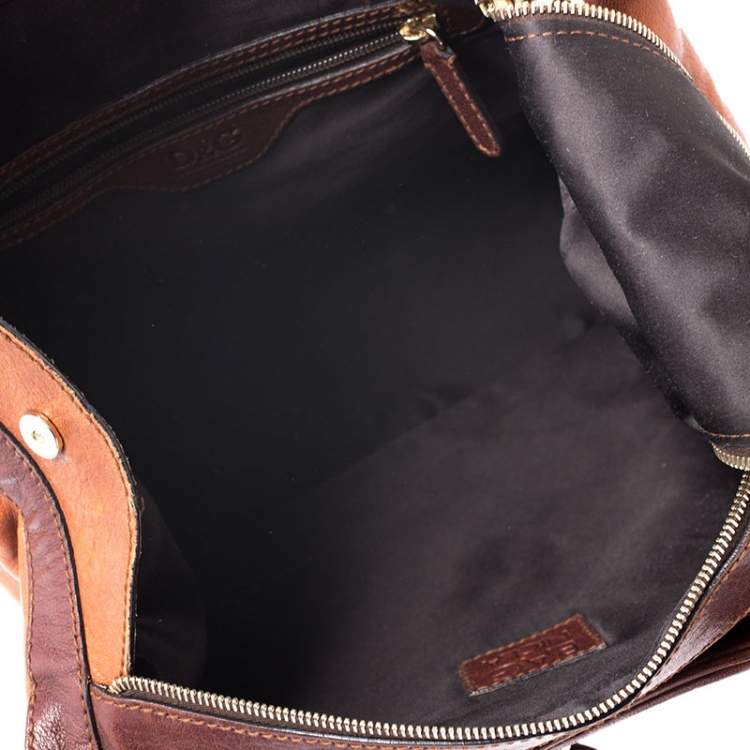 Pre Owned Dolce & Gabbana Brown/Turquoise Leather Push Lock Satchel
