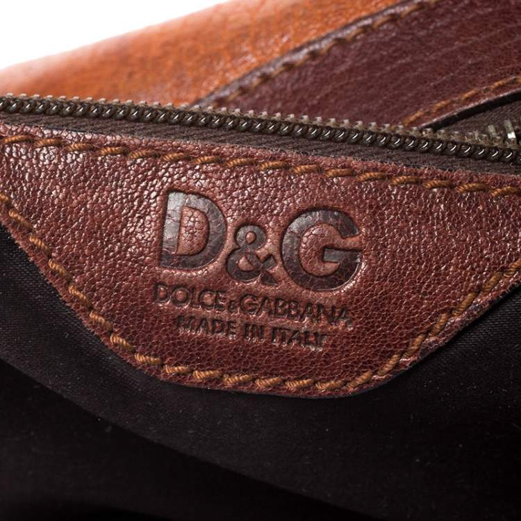 Pre Owned Dolce & Gabbana Brown/Turquoise Leather Push Lock Satchel