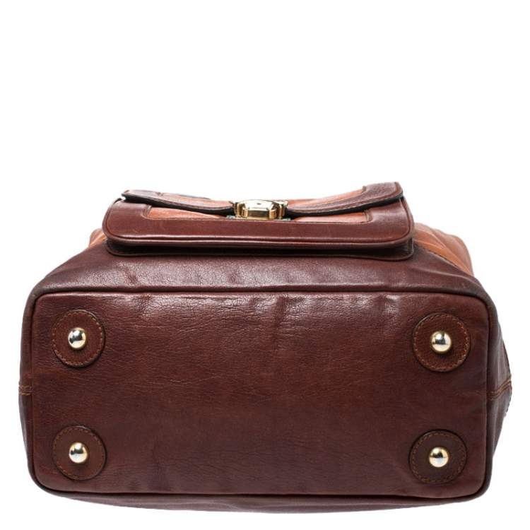 Pre Owned Dolce & Gabbana Brown/Turquoise Leather Push Lock Satchel