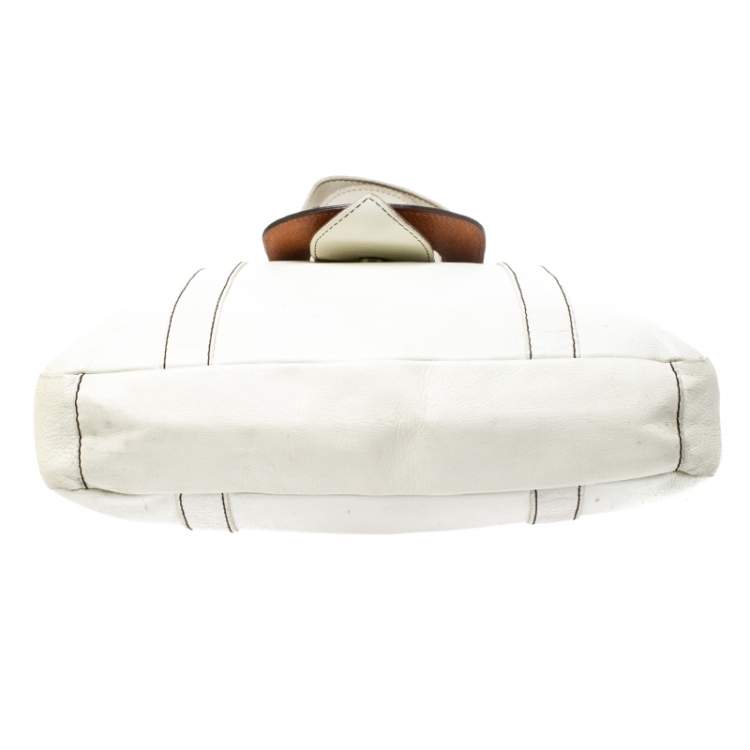 Pre Owned Dolce & Gabbana White/Buckle Leather Buckle Tote