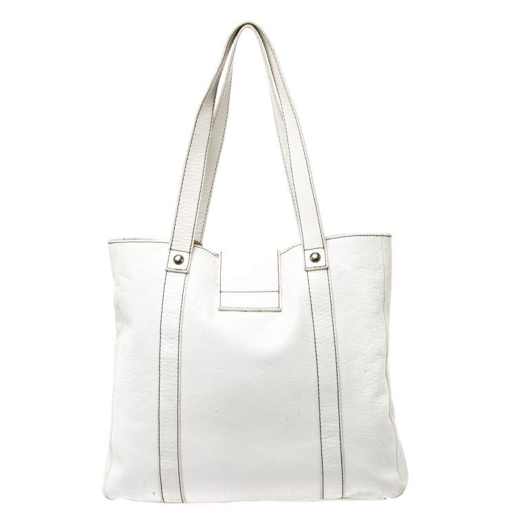 Pre Owned Dolce & Gabbana White/Buckle Leather Buckle Tote