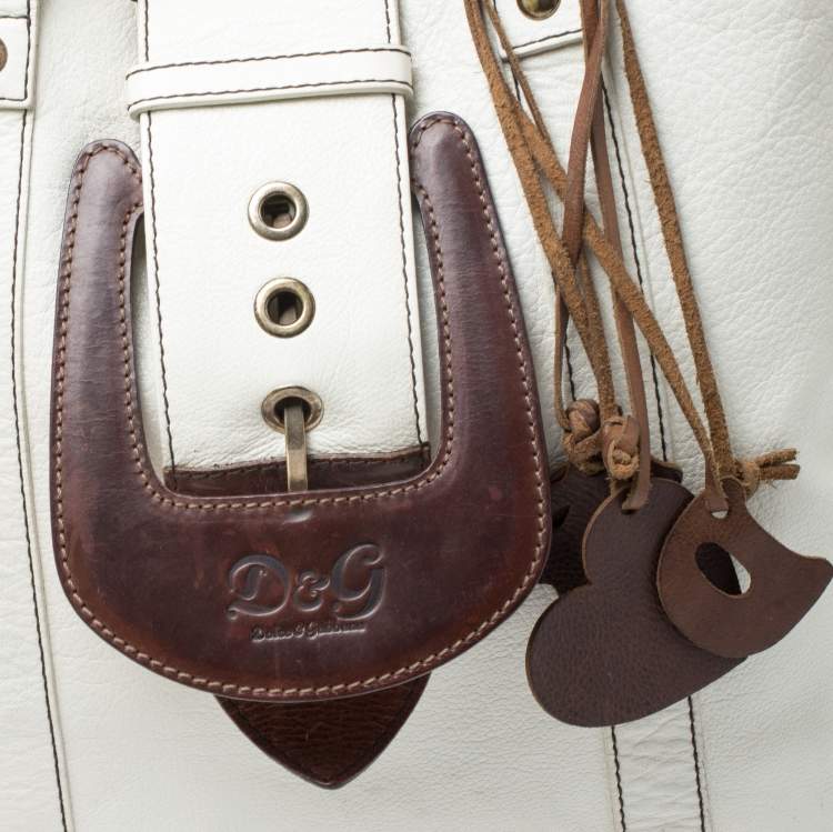 Pre Owned Dolce & Gabbana White/Buckle Leather Buckle Tote