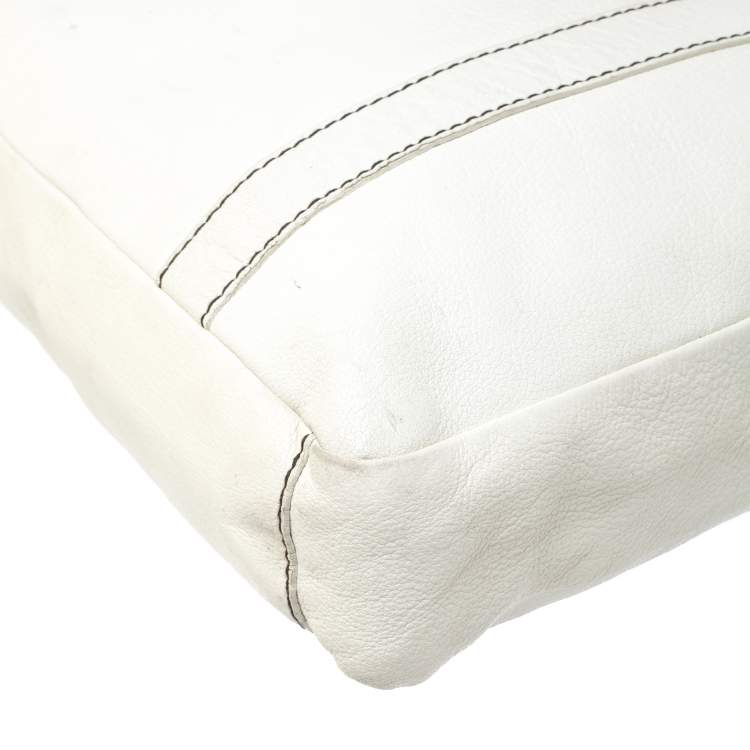 Pre Owned Dolce & Gabbana White/Buckle Leather Buckle Tote