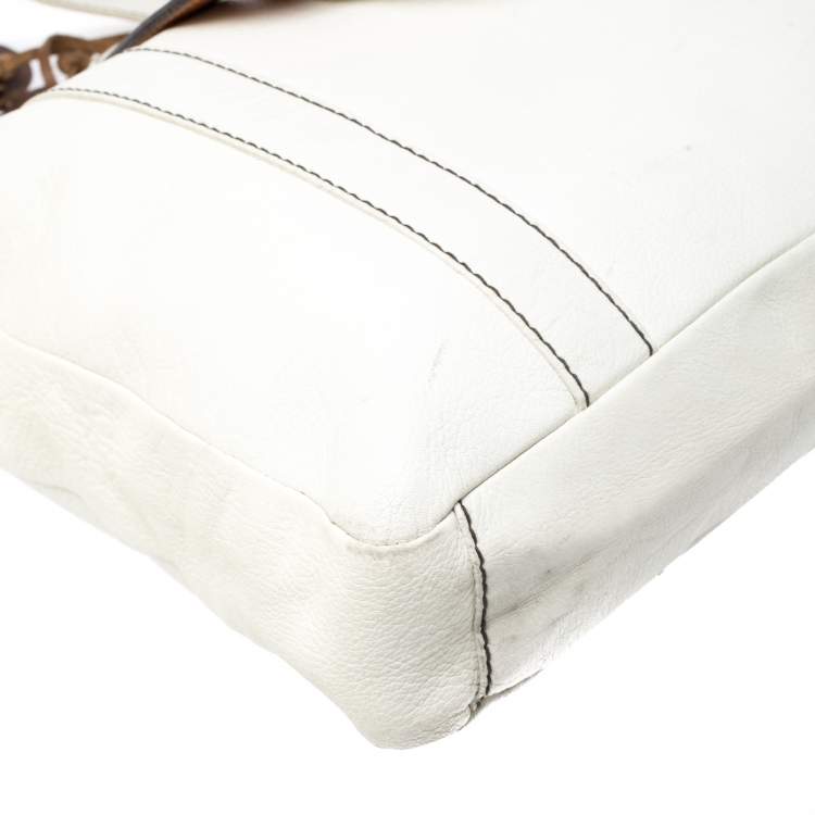 Pre Owned Dolce & Gabbana White/Buckle Leather Buckle Tote