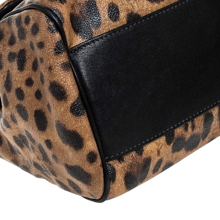 Pre Owned Dolce & Gabbana Brown Leopard Print Coated Canvas Large Miss Sicily Top Handle Bag