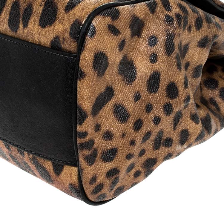 Pre Owned Dolce & Gabbana Brown Leopard Print Coated Canvas Large Miss Sicily Top Handle Bag