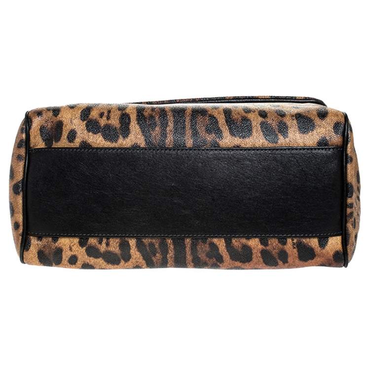 Pre Owned Dolce & Gabbana Brown Leopard Print Coated Canvas Large Miss Sicily Top Handle Bag