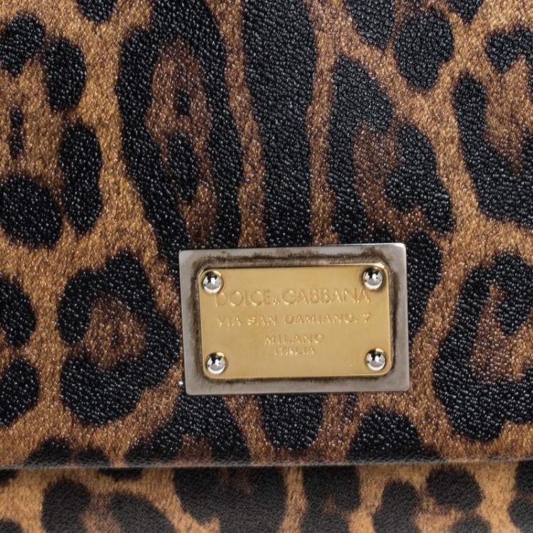 Pre Owned Dolce & Gabbana Brown Leopard Print Coated Canvas Large Miss Sicily Top Handle Bag