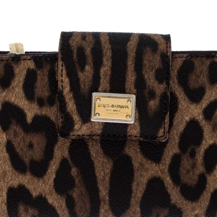 Pre Owned  Dolce and Gabbana Brown/Black Leopard Print Leather Continental Wallet