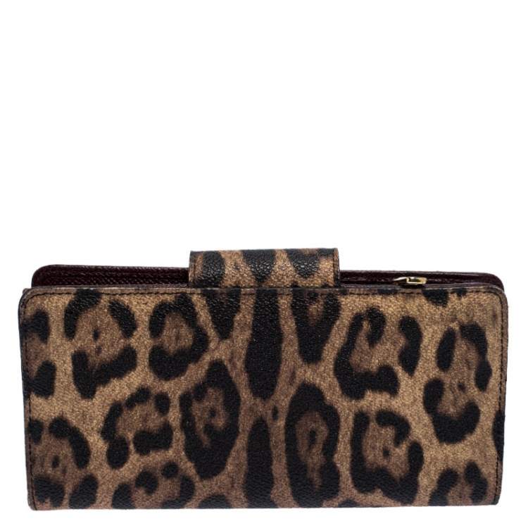 Pre Owned  Dolce and Gabbana Brown/Black Leopard Print Leather Continental Wallet