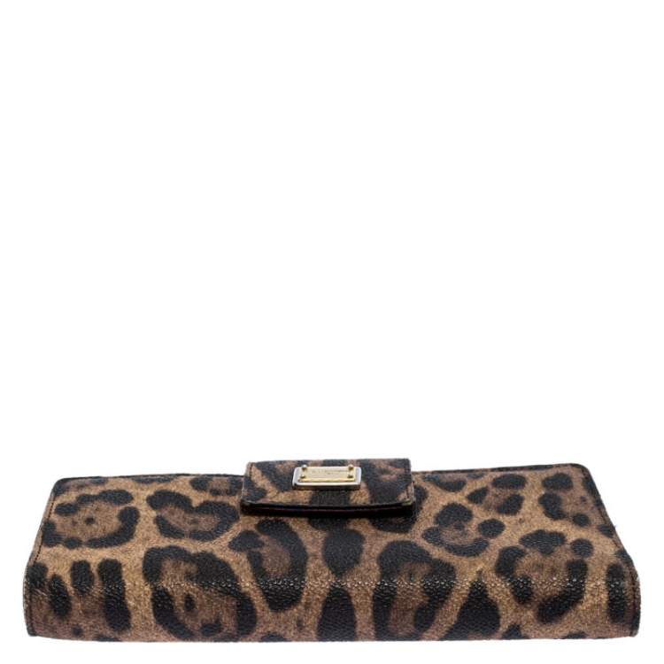Pre Owned  Dolce and Gabbana Brown/Black Leopard Print Leather Continental Wallet