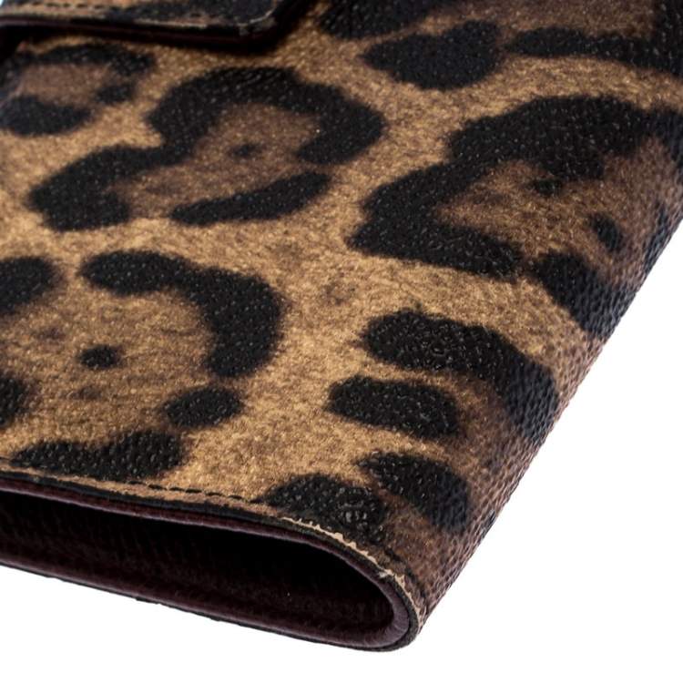 Pre Owned  Dolce and Gabbana Brown/Black Leopard Print Leather Continental Wallet