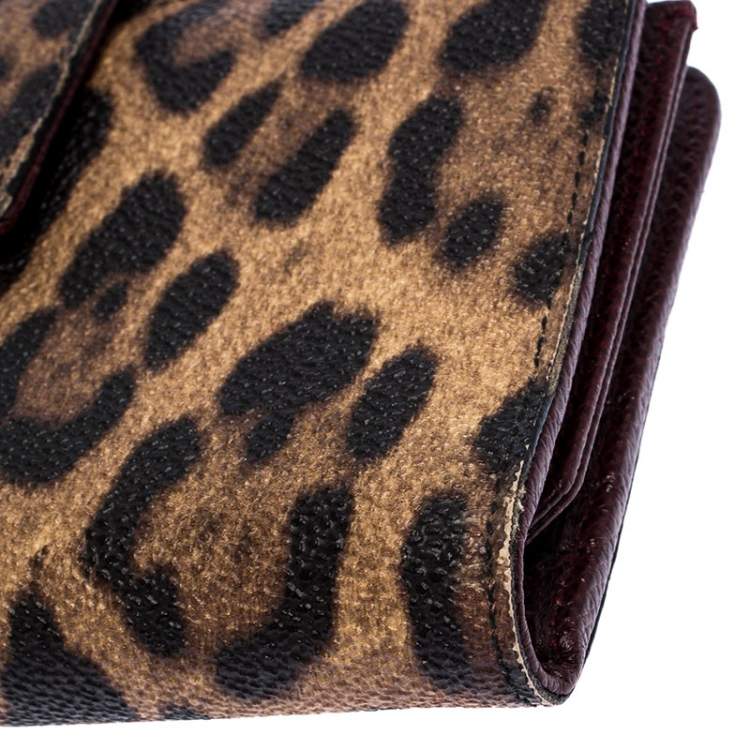 Pre Owned  Dolce and Gabbana Brown/Black Leopard Print Leather Continental Wallet