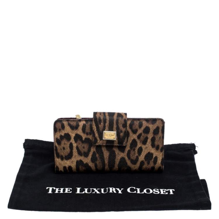 Pre Owned  Dolce and Gabbana Brown/Black Leopard Print Leather Continental Wallet
