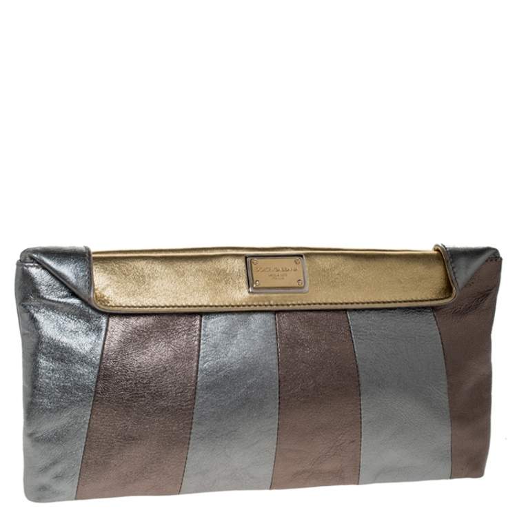 Pre Owned Dolce & Gabbana Metallic Tricolor Leather Clutch
