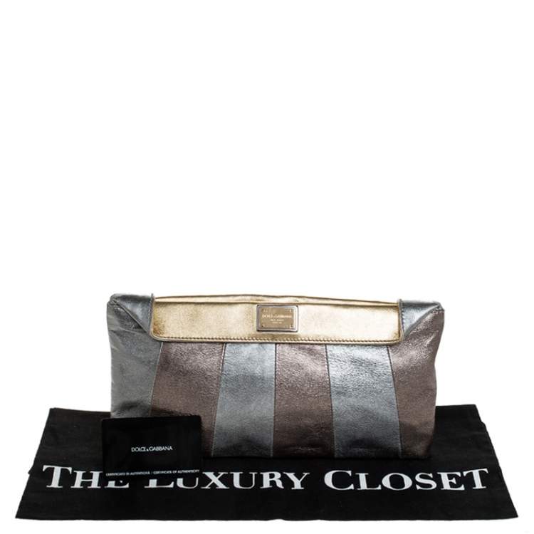 Pre Owned Dolce & Gabbana Metallic Tricolor Leather Clutch