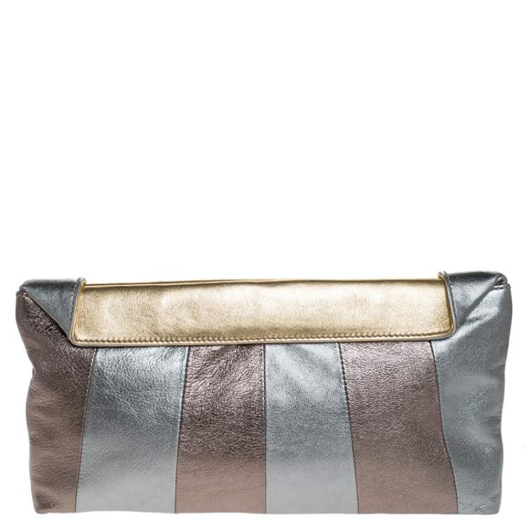 Pre Owned Dolce & Gabbana Metallic Tricolor Leather Clutch